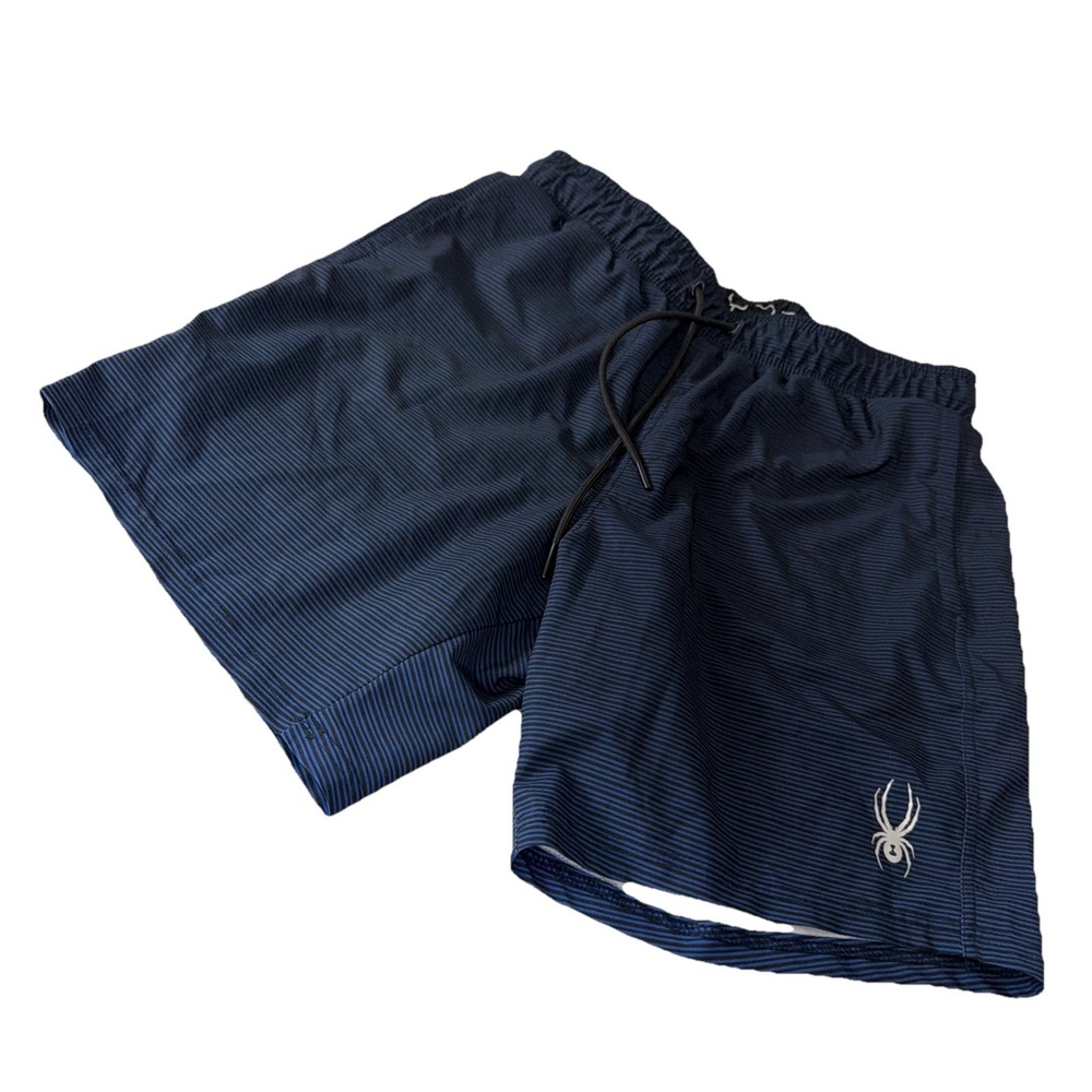 Men's SPYDER Medium Lined Breathable Swim Trunks Blue Stripes Beach Vacation